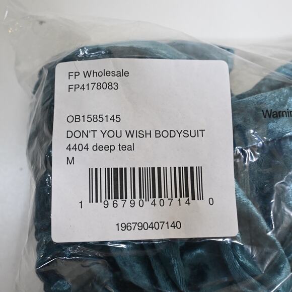 Free People Womens M Don't You Wish Velvet Bodysuit in Deep Teal NEW - Picture 13 of 13